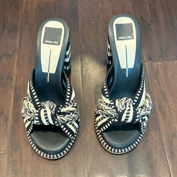 Dolce Vita Striped Black and cream Mules - Picture 1 of 3